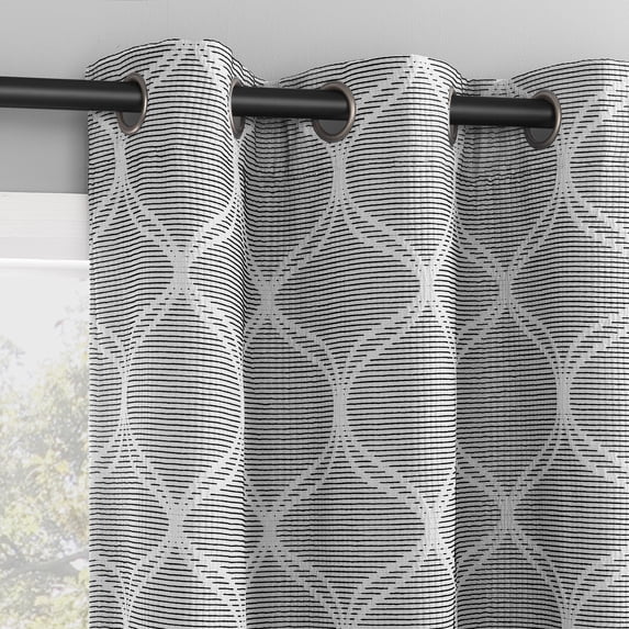 Sun Zero Tikal 2-pack Woven Ogee 100% Blackout Grommet Curtain Panel Pair, 37"W x 63"L, Black
