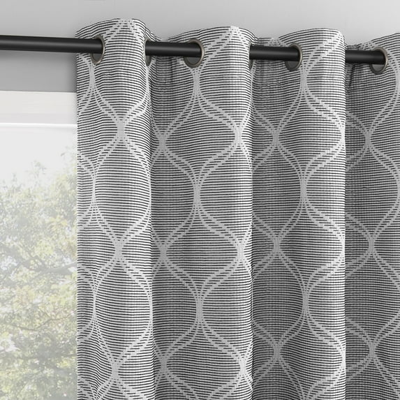 Sun Zero Tikal Woven Ogee 100% Blackout Grommet Curtain Panel, 25"W X 63"L, Black