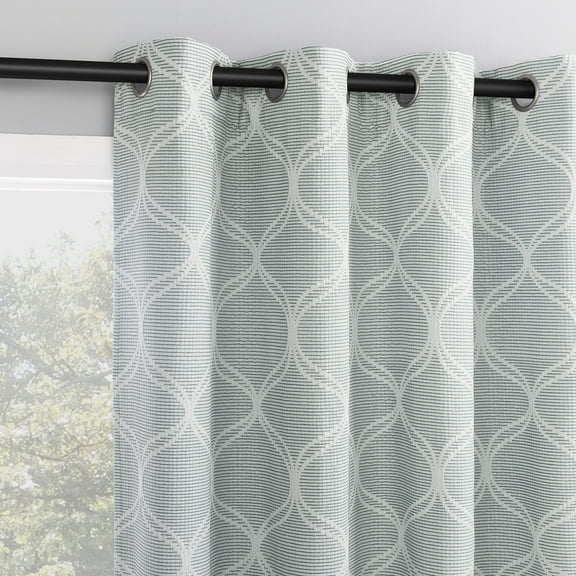 Sun Zero Tikal Woven Ogee 100% Blackout Grommet Curtain Panel, 25"W X 84"L, Light Blue