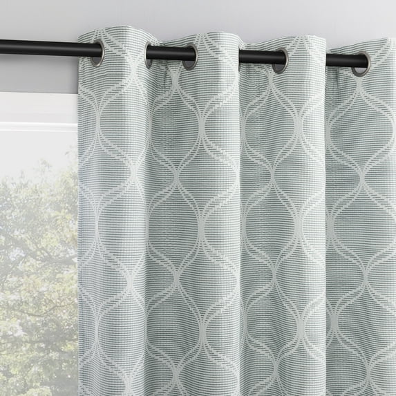 Sun Zero Tikal Woven Ogee 100% Blackout Grommet Curtain Panel, 25"W X 84"L, Light Blue
