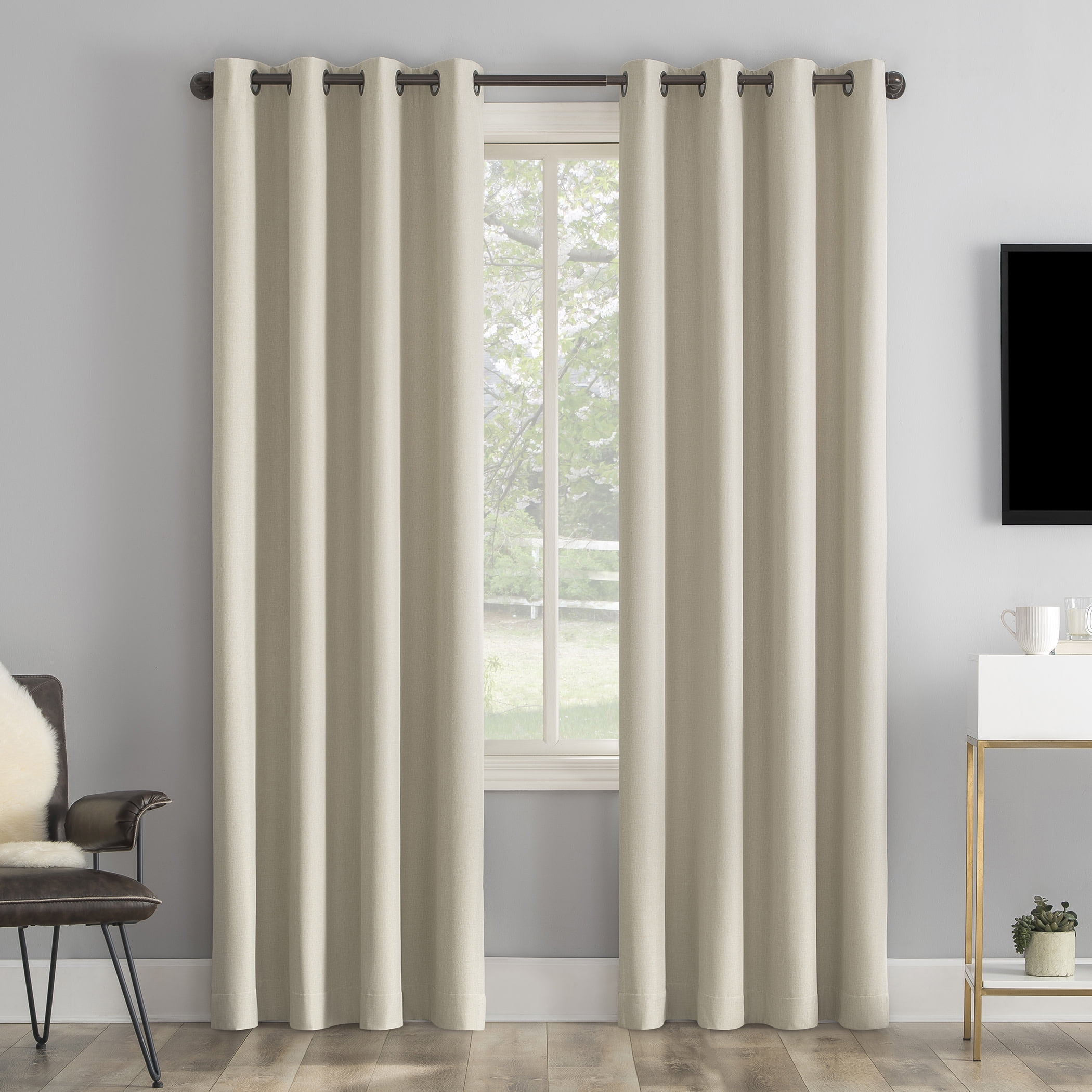Sun Zero Tyrell Tonal Texture Draft Shield Fleece Insulated 100% Blackout Grommet Curtain Panel In Ecru, 50"X63", Ecru