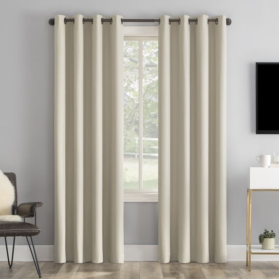 Sun Zero Tyrell Tonal Texture Draft Shield Fleece Insulated 100% Blackout Grommet Curtain Panel In Ecru, 50"X63", Ecru