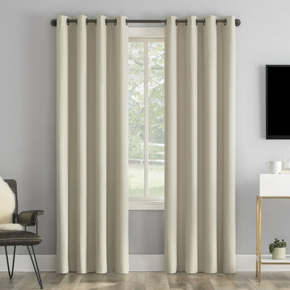 Sun Zero Tyrell Tonal Texture Draft Shield Fleece Insulated 100% Blackout Grommet Curtain Panel In Ecru, 50"X84", Ecru