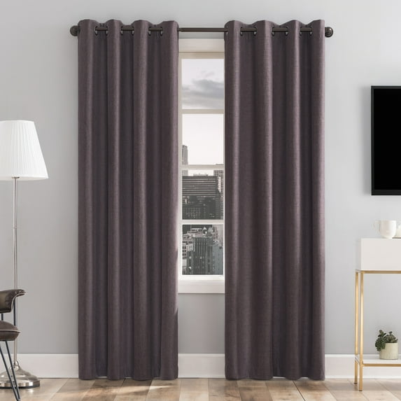 Sun Zero Tyrell Tonal Texture Draft Shield Fleece Insulated 100% Blackout Grommet Curtain Panel In Fig, 50"X63", Fig