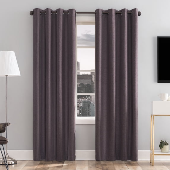 Sun Zero Tyrell Tonal Texture Draft Shield Fleece Insulated 100% Blackout Grommet Curtain Panel In Fig, 50"X84", Fig