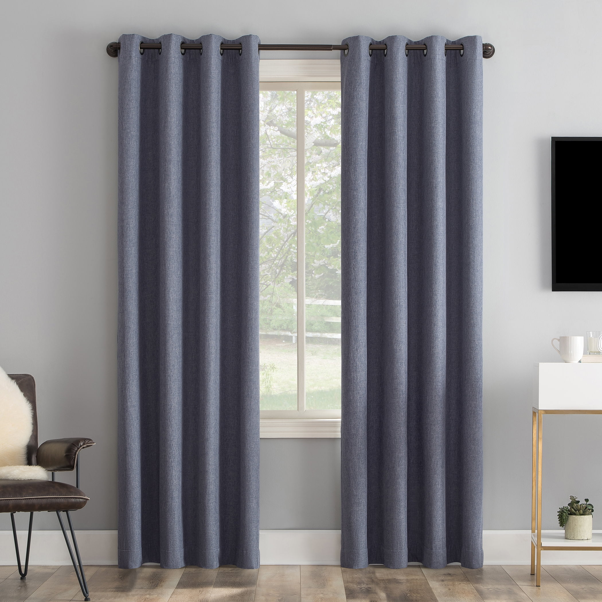 Sun Zero Tyrell Tonal Texture Draft Shield Fleece Insulated 100% Blackout Grommet Curtain Panel In Navy Blue, 50"X63", Navy Blue