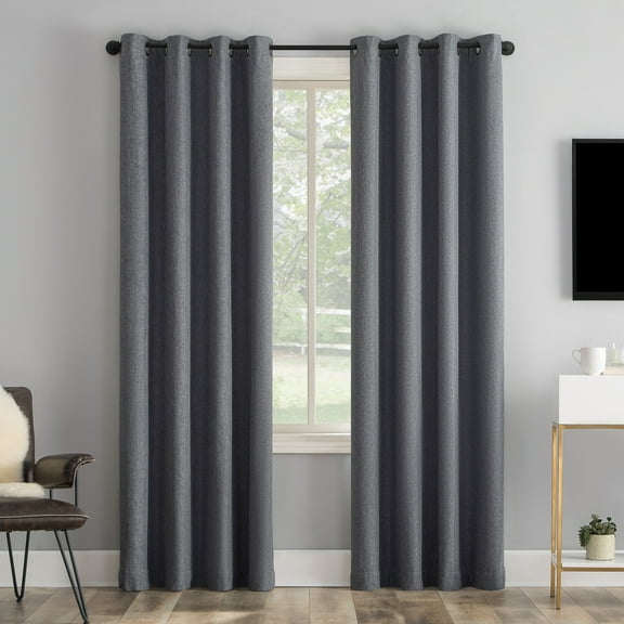 Sun Zero Tyrell Tonal Texture Draft Shield Fleece Insulated 100% Blackout Grommet Curtain Panel In Sterling Gray, 50"X63", Sterling Gray