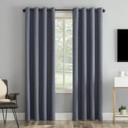 Sun Zero Tyrell Tonal Texture Draft Shield Fleece Insulated 100% Blackout Grommet Curtain Panel in Navy Blue