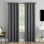 Sun Zero Tyrell Tonal Texture Draft Shield Fleece Insulated 100% Blackout Grommet Curtain Panel in Sterling Gray