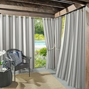 Sun Zero Valencia Cabana Stripe Indoor/Outdoor UV Protectant Room Darkening Grommet Curtain Panel, 54"x84", Gray