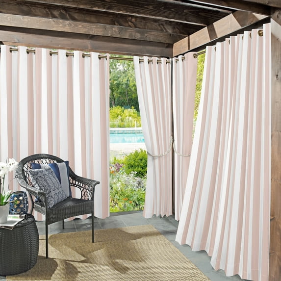 Sun Zero Valencia Cabana Stripe Indoor/Outdoor Uv Protectant Room Darkening Grommet Curtain Panel, 54"X84", Rose Quartz, 54"X84", Rose Quartz