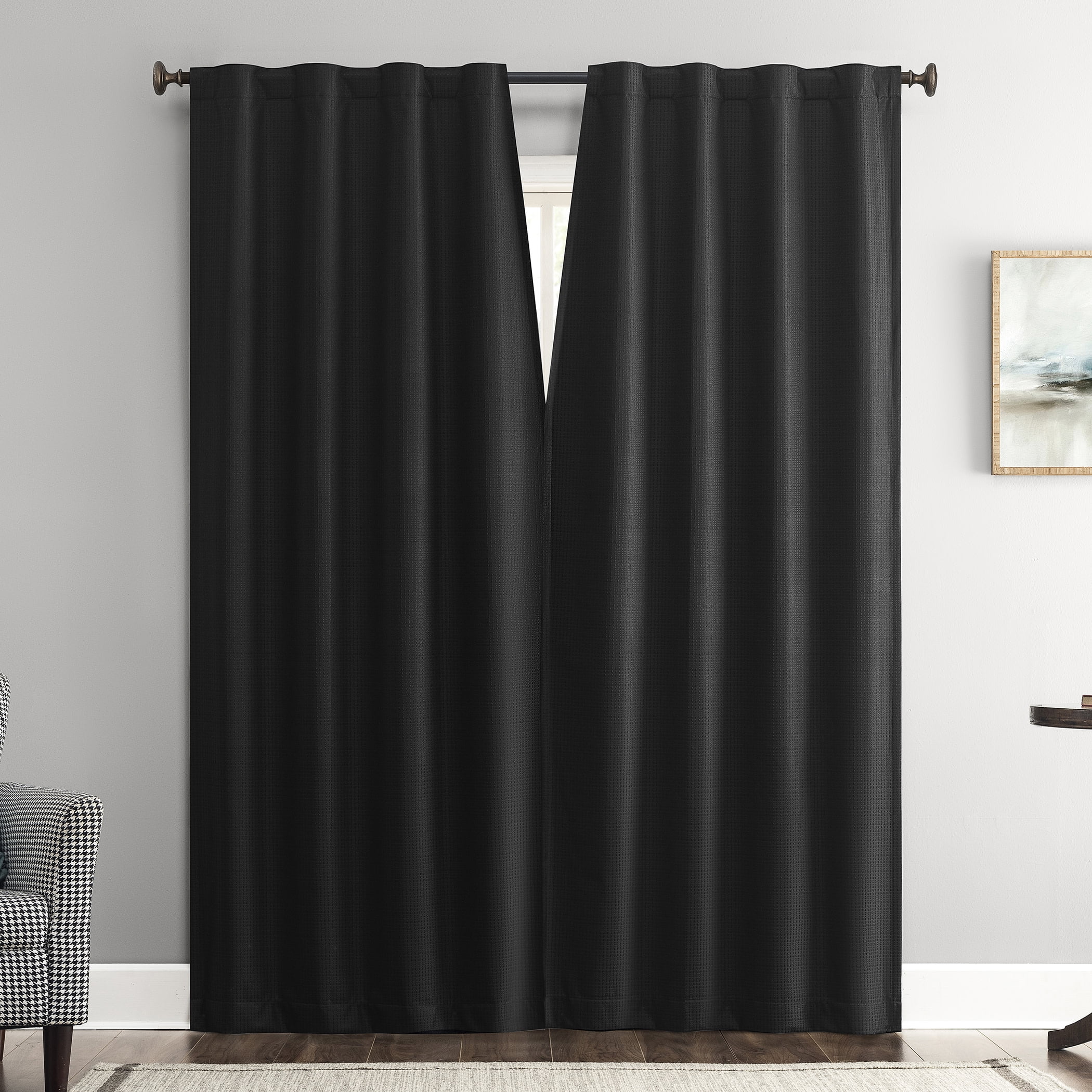 Sun Zero Vance 2-Piece Magnetic Closure 100% Blackout Back Tab Curtain Panel Pair, 37"x108", Black