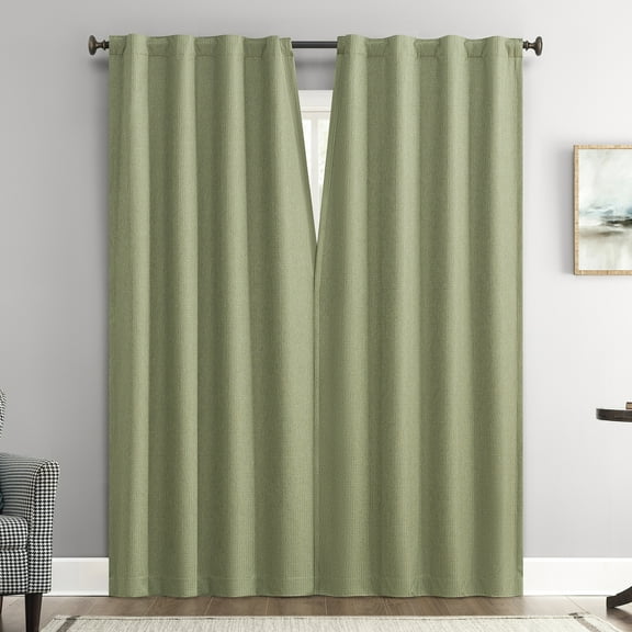 Sun Zero Vance 2-Piece Magnetic Closure 100% Blackout Back Tab Curtain Panel Pair, 37"x84", Sage Green