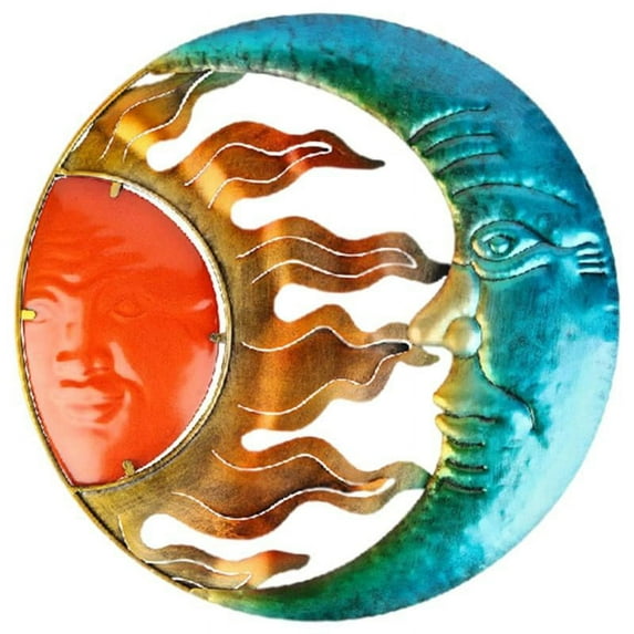 Sun and Art, Garden Wall Hanging Sun Moon Metal Wall Decor for Patio Indoor Porch Living Room Fence -