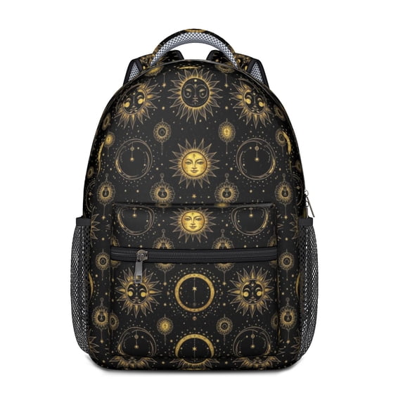 Sun and Circle Gothic Pattern Backpack for School, Cute School Bag with Adjustable Shoulder Straps and Padded Back, 15.3"x11"x6.7"