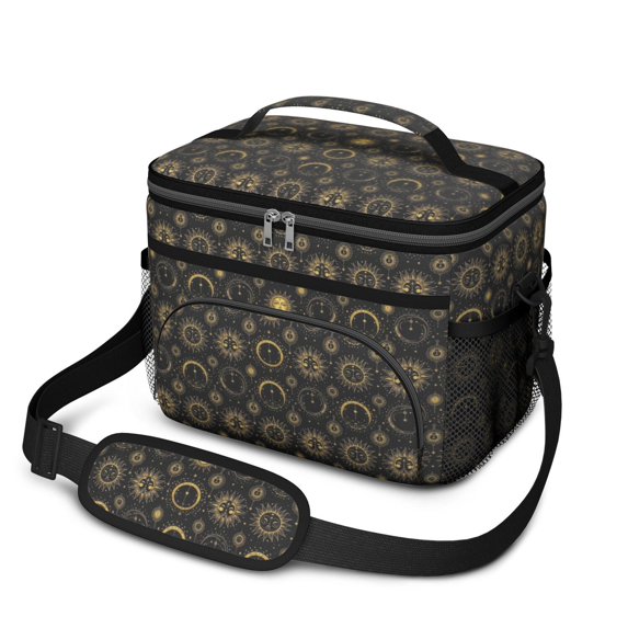 Sun and Circle Gothic Pattern Insulated Lunch Box for Women Men, Medium Leakproof Cooler Bag with Adjustable Strap, 10"x6.7"x8"