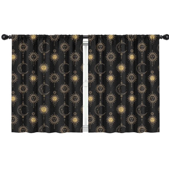 Sun and Circle Gothic Pattern Insulated Teens Curtains Set Of 2, Bedroom Essentials, Toddler Room Decor 42"x54"