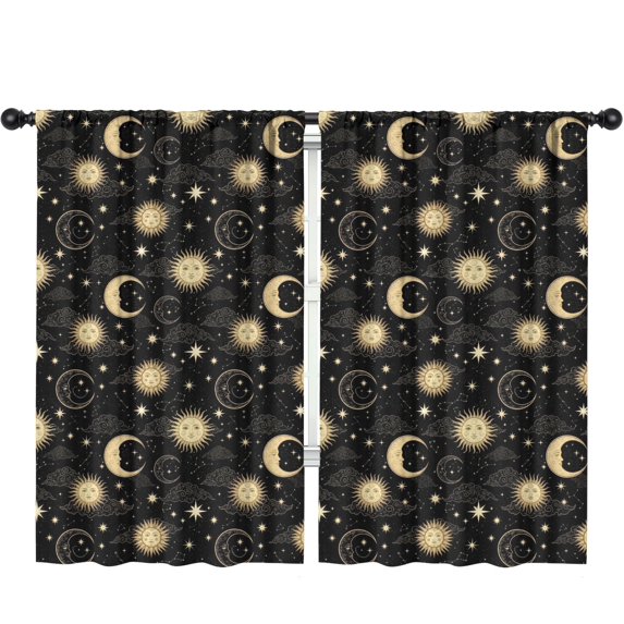 Sun and Cloud Gothic Pattern Insulated Teens Curtains Set Of 2, Bedroom Essentials, Toddler Room Decor 52"x84"