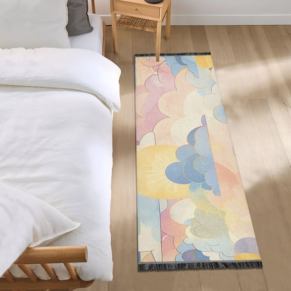 Sun and Colorful Clouds Bedside Runner Rug 2'x 6' Non Slip Carpet Floor Mat Area Rug