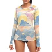 Sun and Colorful Clouds Womens Rash Guard Shirts UPF 50+ Sun Protection Clothing Long Sleeve Swim Suits M