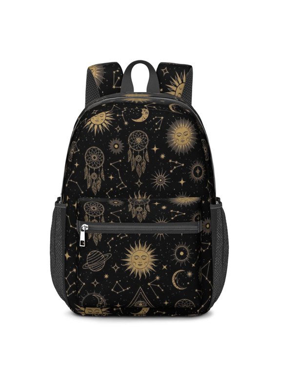 Sun and Dreamcatcher Gothic Pattern 17" School Backpacks for Teens,Waterproof Oxford Fabric,S-Shape Padded Straps for School,Travel,Hiking,Camping
