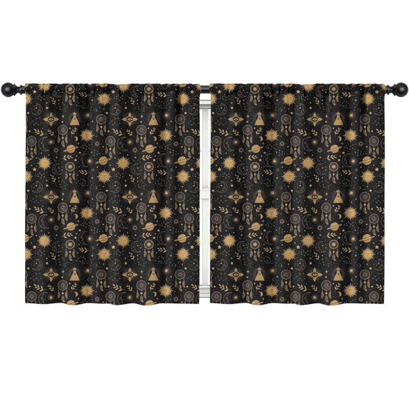 Sun and Dreamcatcher Gothic Pattern Insulated Teens Curtains Set Of 2, Bedroom Essentials, Toddler Room Decor 52"x63"