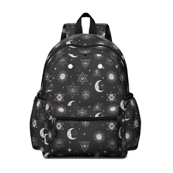 Sun and Eye Gothic Pattern Cute School Backpack with Padded Back and Adjustable Shoulder Straps 13.4"x11"x4.7"