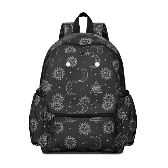 Sun and Eye Gothic Pattern Cute School Backpack with Padded Back and Adjustable Shoulder Straps 13.4"x11"x4.7"