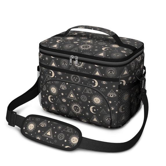 Sun and Eye Gothic Pattern Insulated Lunch Box for Women Men, Medium Leakproof Cooler Bag with Adjustable Strap, 10"x6.7"x8"