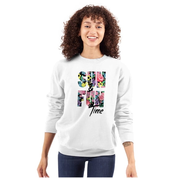 Sun and Fun Time Pretty Beautiful Women Crewneck Sweatshirt Brisco Brands S