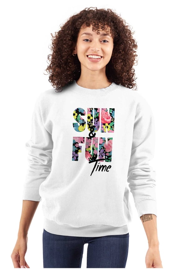 Sun and Fun Time Pretty Beautiful Women Plus Size Crewneck Sweatshirt Brisco Brands 2X