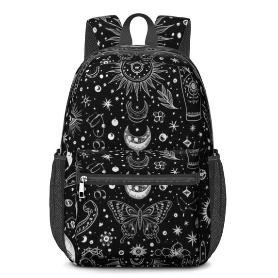 Sun and Hand Gothic Pattern 17" School Backpacks for Teens,Waterproof Oxford Fabric,S-Shape Padded Straps for School,Travel,Hiking,Camping