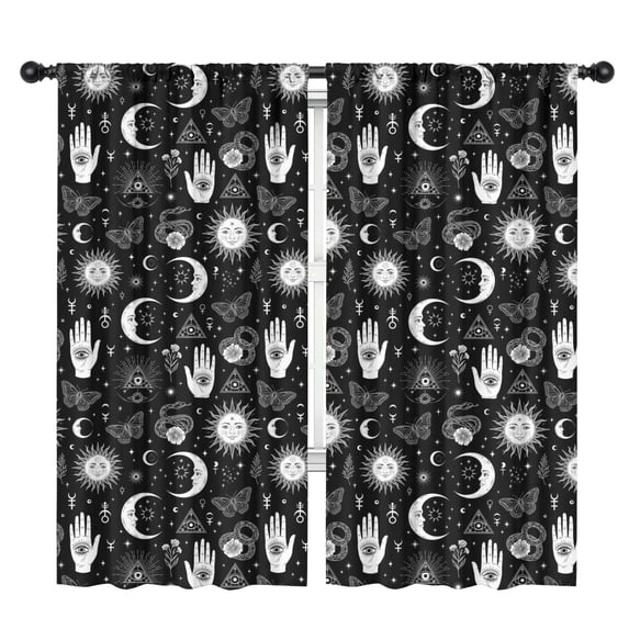 Sun and Hand Gothic Pattern Insulated Teens Curtains Set Of 2, Bedroom Essentials, Toddler Room Decor 42"x84"