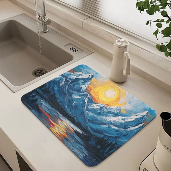 Sun and Iceberg Dish Drying Mat for Kitchen Counter Absorbent Drainer Mats (15.7X11.8Inch)