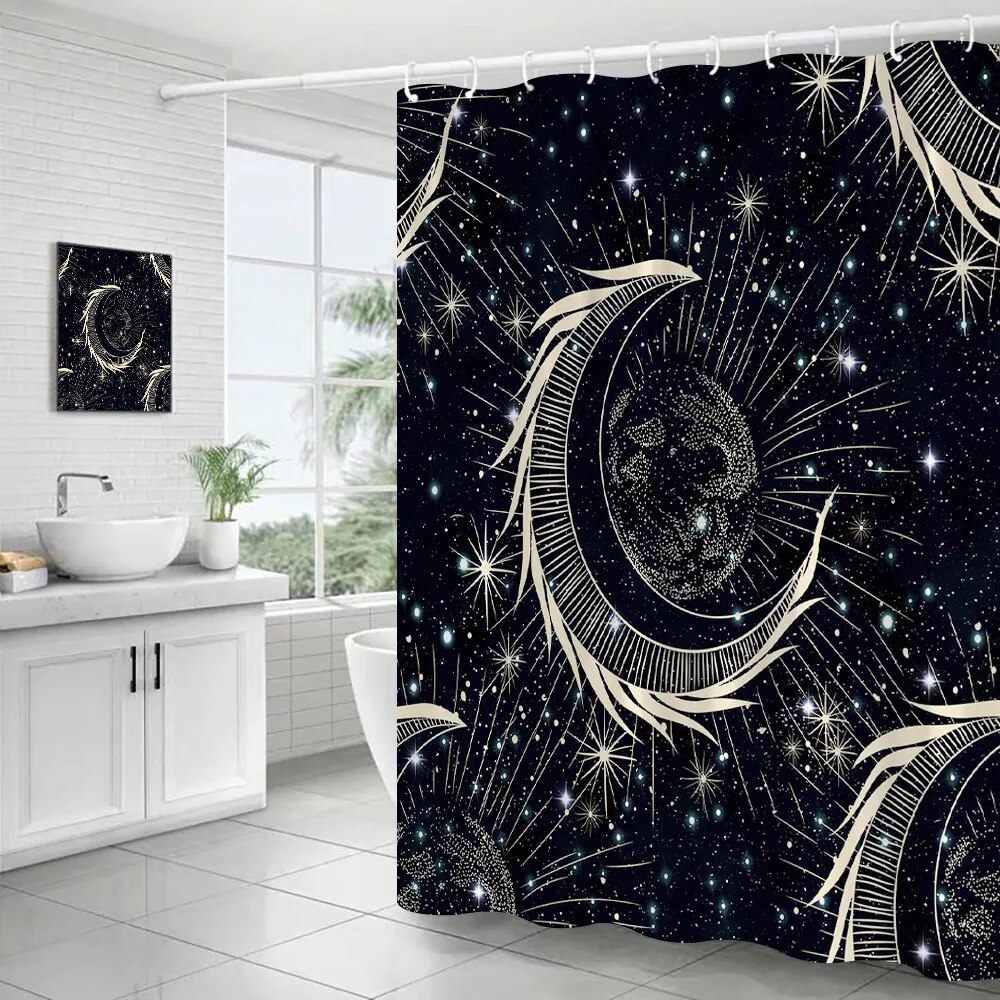 Sun and Moon Astrology Shower Curtain Zodiac Constellation Witchy Magic