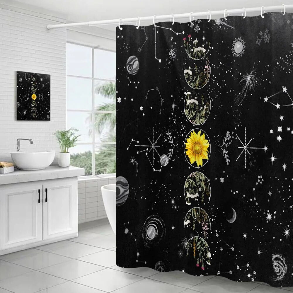 Sun and Moon Astrology Shower Curtain Zodiac Constellation Witchy Magic