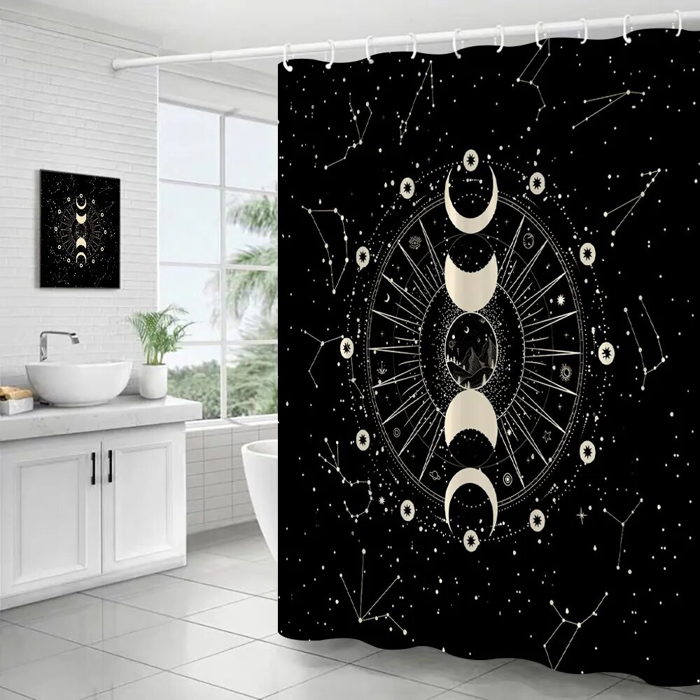 Sun and Moon Astrology Shower Curtain Zodiac Constellation Witchy Magic