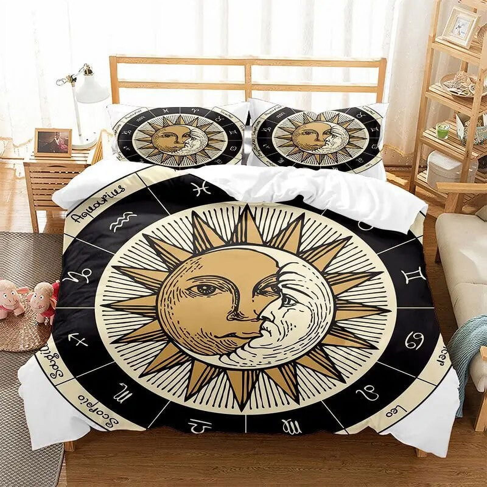 Sun and Moon Bedding Set King/ Size Twelve Constellations Zodiac Comforter Cover Adults