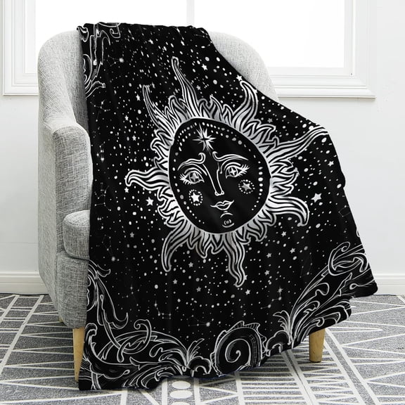 Sun and Moon Blanket Black and White Print Throw Blanket Art Home Decor for Sofa Chair Bed Office Adults Women Gift 60"x80"