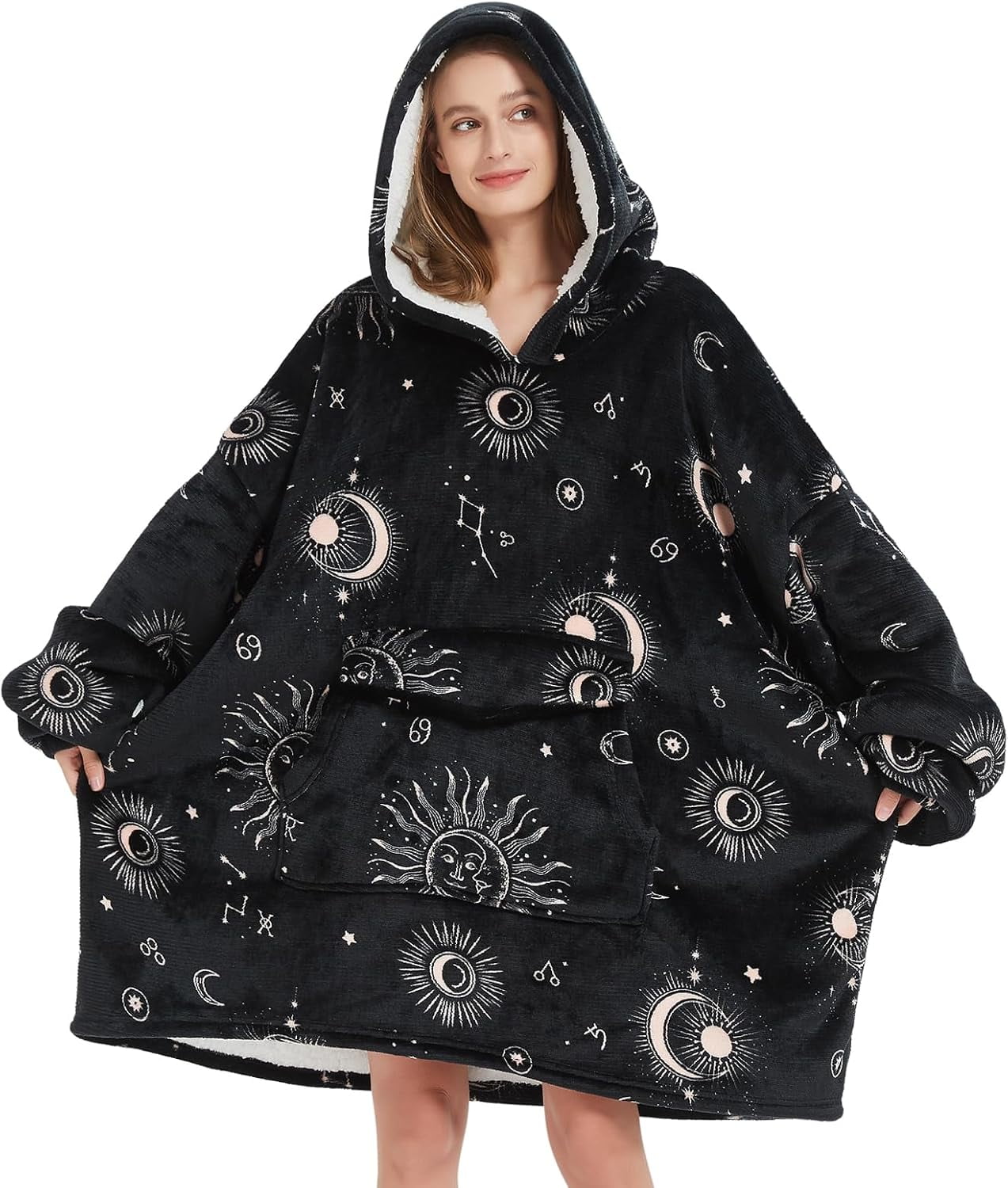 Sun and Moon Blanket Hoodies for Women and Men Adult Oversize Wearable Blanket Hoodies for Soft and Warm