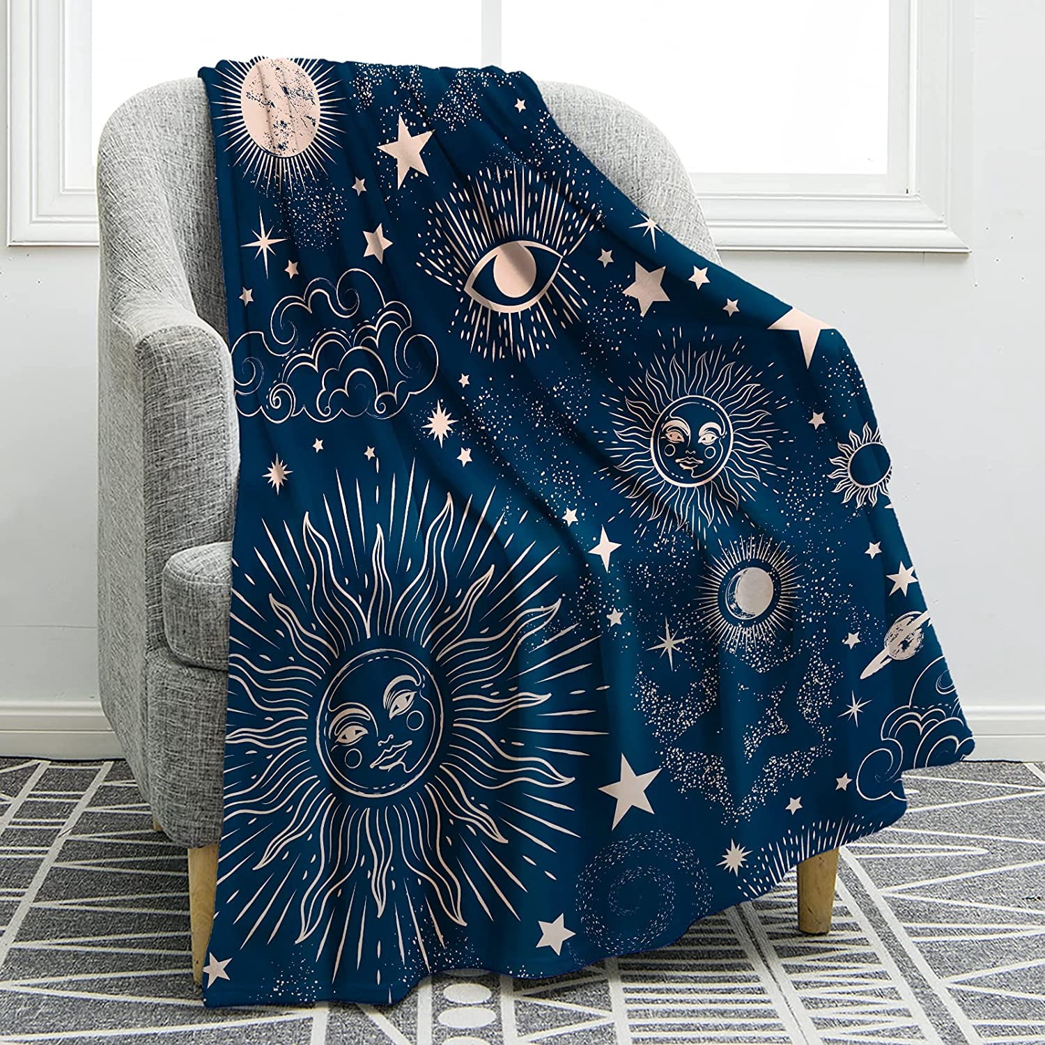 Sun Moon Pattern Print Blanket