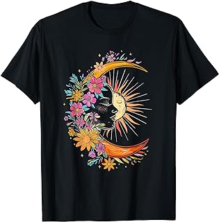 Sun and Moon Boho Inspired Sunflower Floral Illustration T-Shirt ...