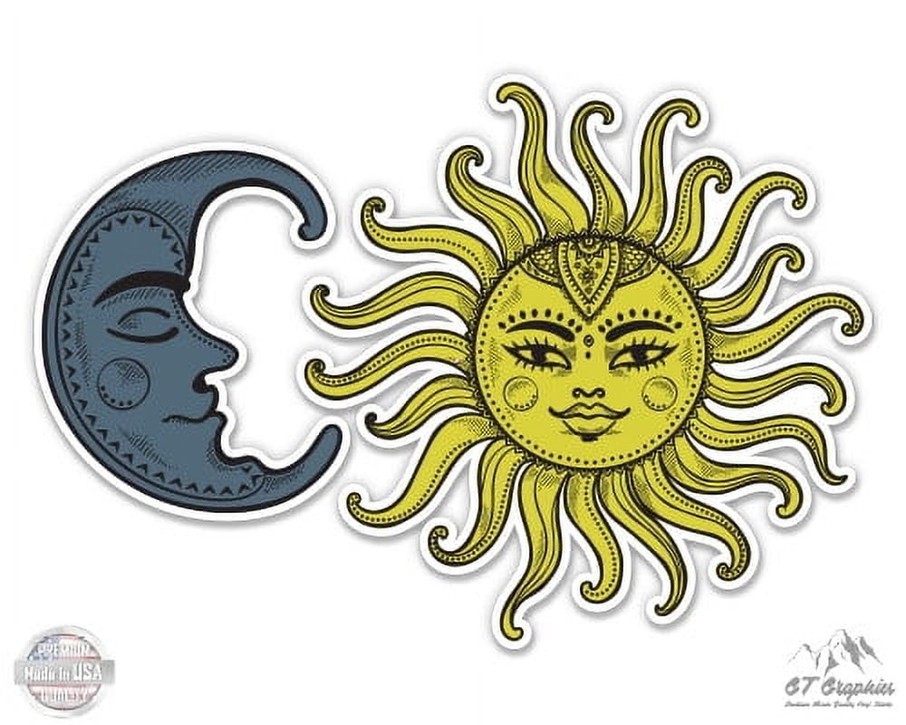 Sun and Moon Celestial - 6" Total Sheet Area - Vinyl Stickers - For Car ...