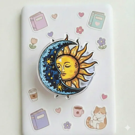 Sun and Moon Celestial Phone Grip - Mystical Aesthetic Phone Stand - Vintage Tarot Style Accessory