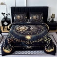 thumbnail image 1 of Sun and Moon Comforter Set, Celestial Bohemian Bedding, Black and Gold, with 2 Pillowcases.(Queen), 1 of 4