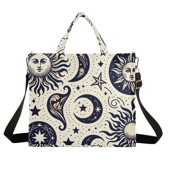 Sun and Moon Corduroy Tote Bag Handbag Large Messenger Bag Shoulder Crossbody Zipper Bag Purse