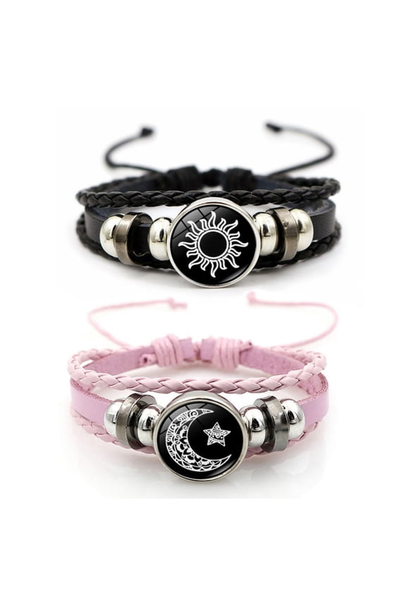 Sun and Moon Couple Bracelet, Glow in the Dark Couple Matching Braided Leather Jewelry for Men Women