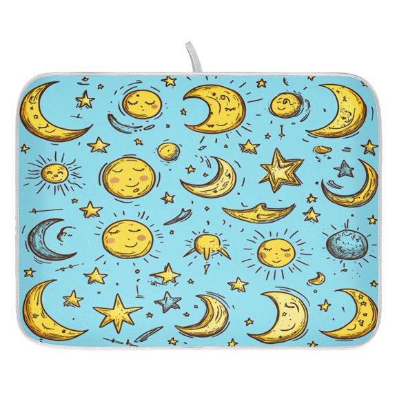 Sun and Moon Dish Drying Mat for Kitchen, Quick Drying Absorbent Soft Durable 16" x 18"