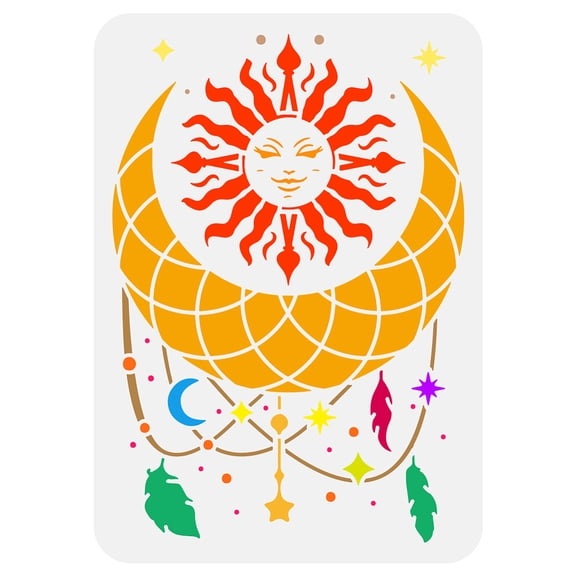Sun and Moon Dream Catcher Stencil 8.3x11.7inch Plastic PET Dream Catcher Template Hollowed Sun Moon Stars Stencil Feathers Template for Painting