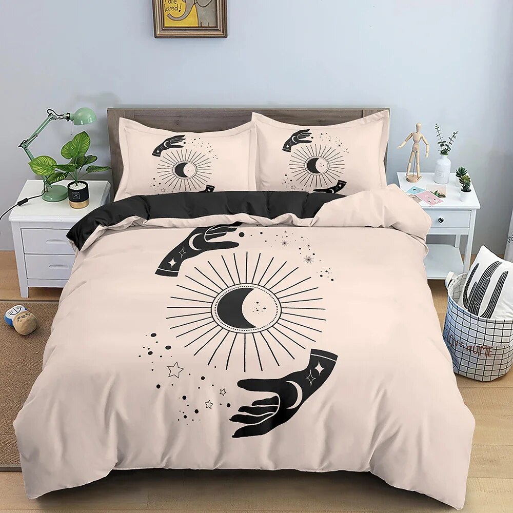 Sun and Moon Duvet Cover Set Exotic Mandala Divination Theme Quilt Cover Soft Polyester